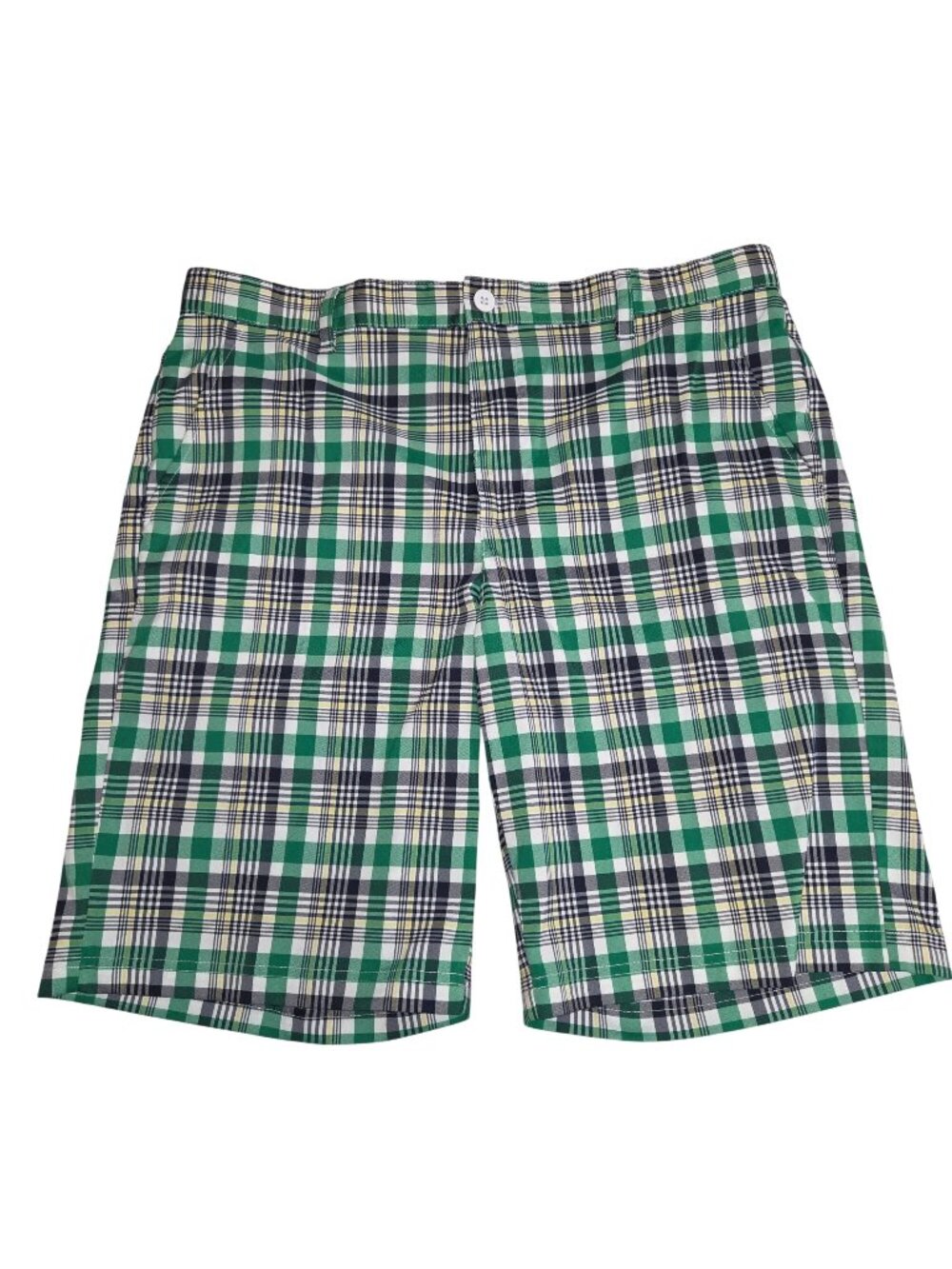 Izod Golf Mens 38 Green Plaid Flat Front Shorts Polyester/Spandex 4577